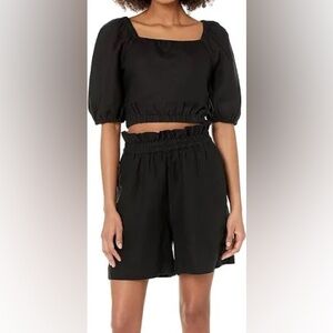 The Drop Priya High Waist Linen Black Shorts